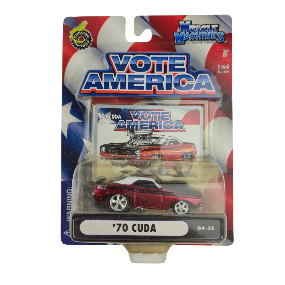 Muscle Machines 1970 Cuda Diecast Car 1:64 Maroon Vote America 04-36